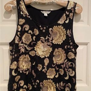 Garnet Hill mesh floral sequin tank top, S